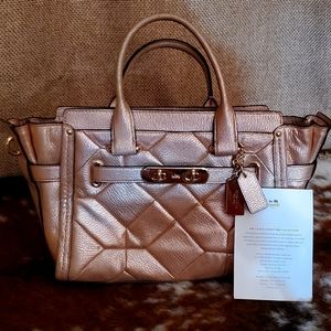 Coach Swagger Patchwork Metallic Rose Gold Pebbled